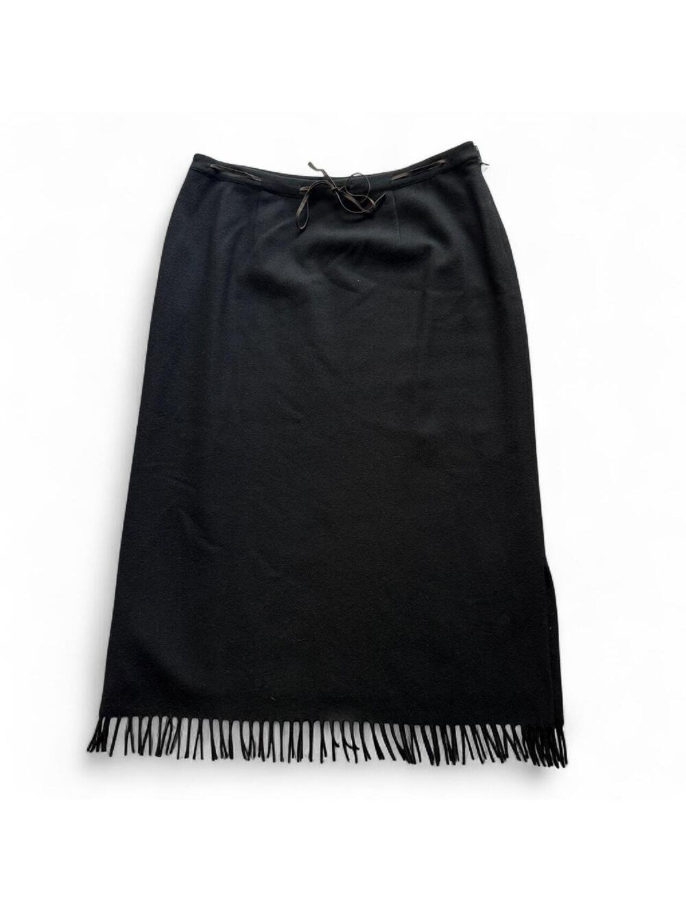 Vintage Harold's Wool Blend Fringe Maxi Skirt Blanket Winter Suede Tie Womens 12